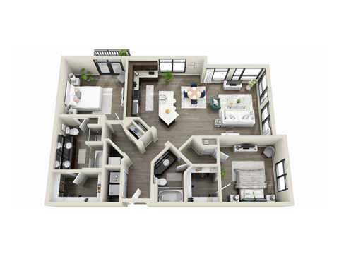 Floor plan for 2 beds, 2 baths, 1321 sqft